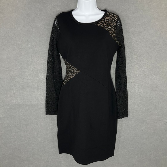 BCBGMAXAZRIA Bodycon Dress Sz M Black Lace Long Sleeve Party Cocktail‎ - Picture 1 of 15